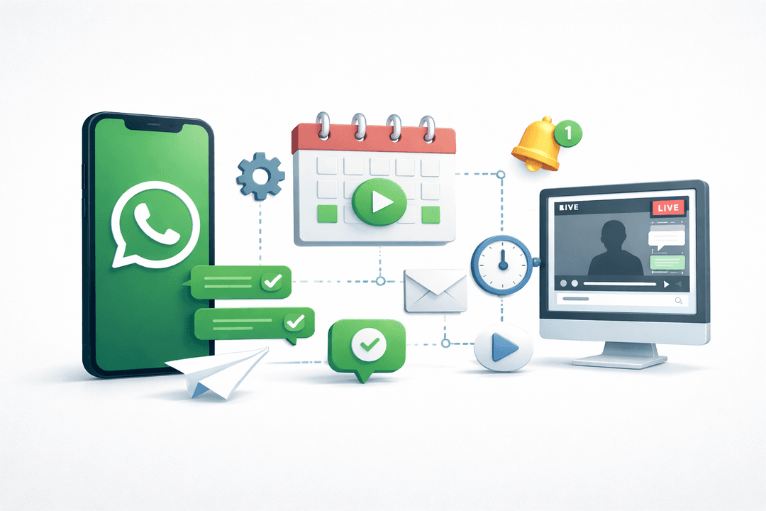 Engagez vos participants avant, pendant et après vos webinaires avec des messages WhatsApp personnalisés et automatisés. Boostez votre taux de participation et fidélisez votre audience.